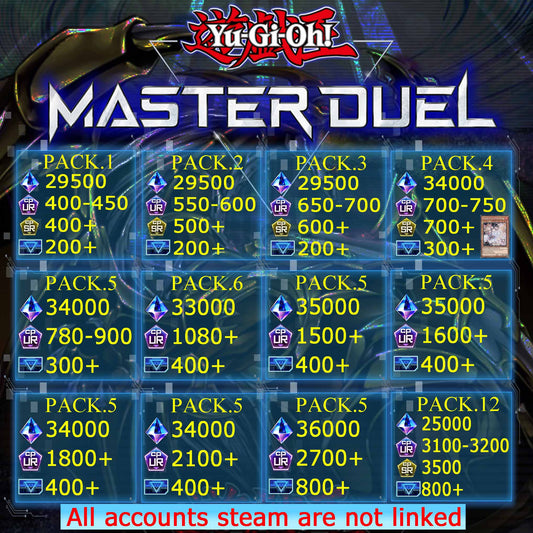 Yu-Gi-Oh! Master Duel Fresh Starter Account 28000-35000gems+150 UR Dust-3100UR Dust