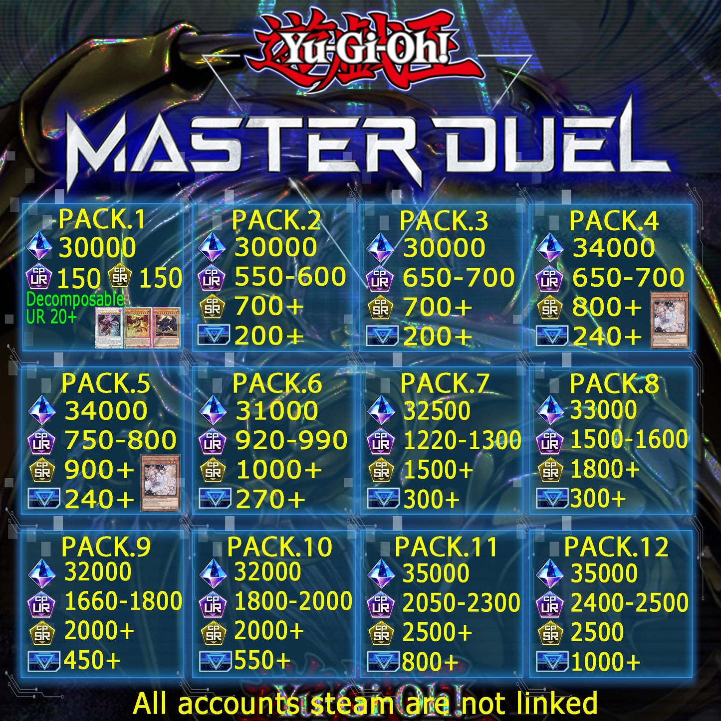 Yu-Gi-Oh! Master Duel Fresh Starter Account 28000-35000gems+Dismantlable UR