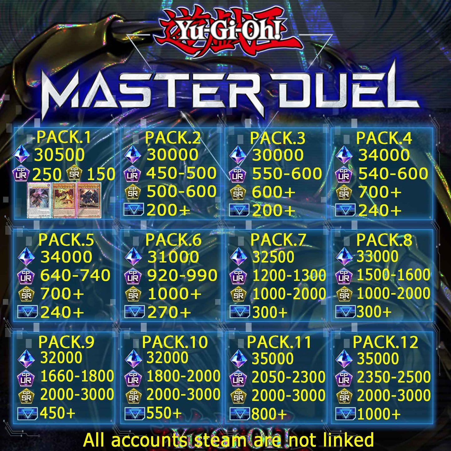 Yu-Gi-Oh! Master Duel Fresh Starter Account 28000-35000gems+Dismantlable UR