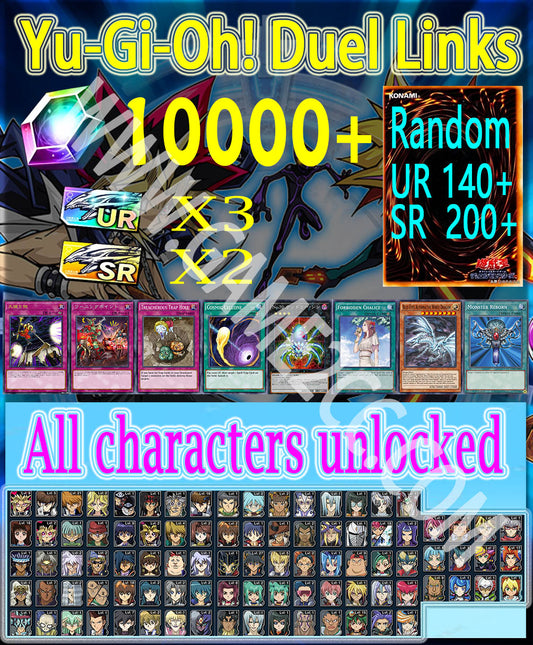 Yu-Gi-Oh! Duel Links 10000+Diamonds all characters unlocked  UR 140+  SR 200+ Starter account
