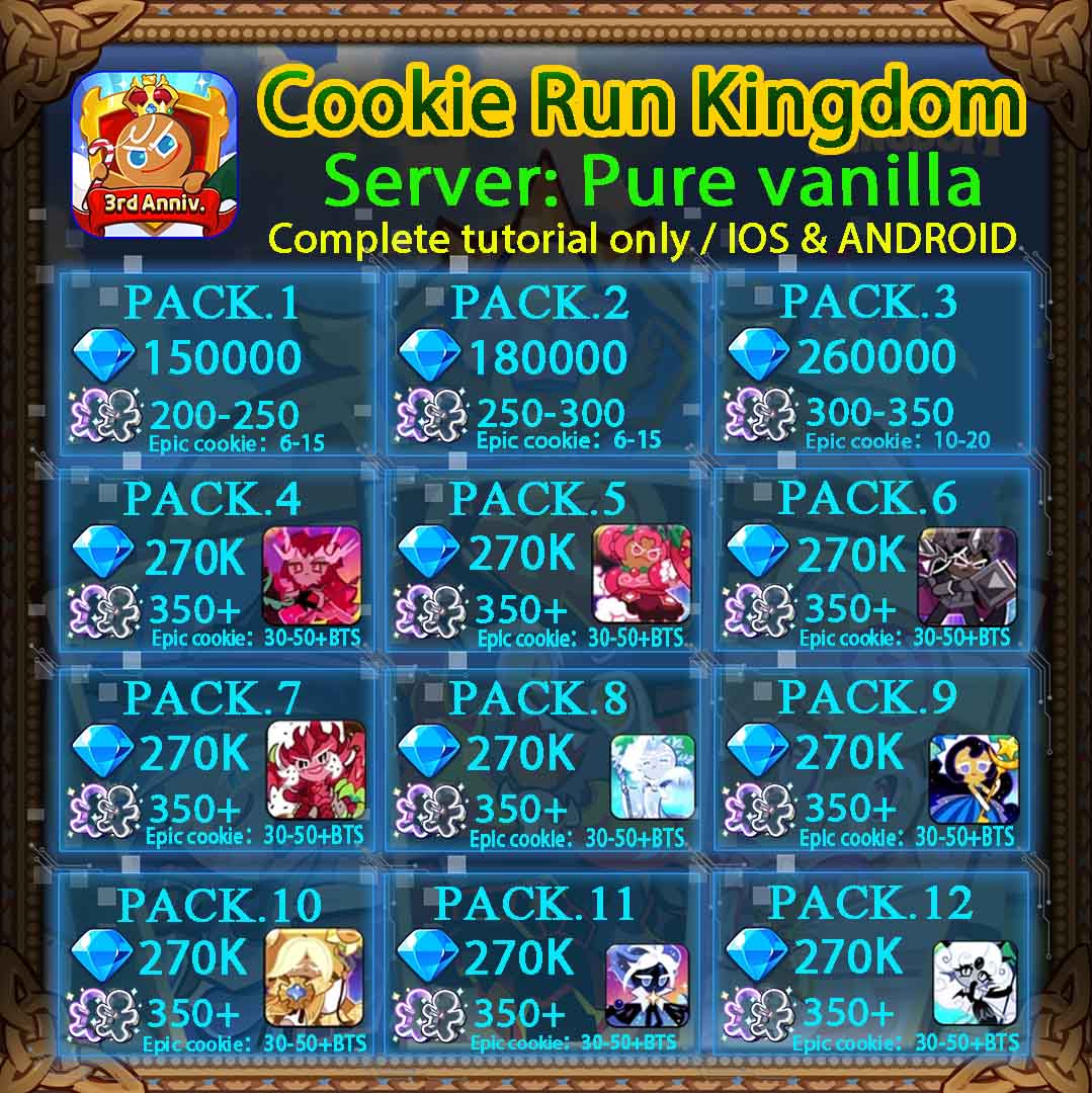 Cookie Run Kingdom 150K-240K Crystals White Lily/Golden Cheese/Stormbringer/Crimson Coral/Moonlight/Frost Queen/Pitaya Dragon/Black Pearl Server: Pure vanilla