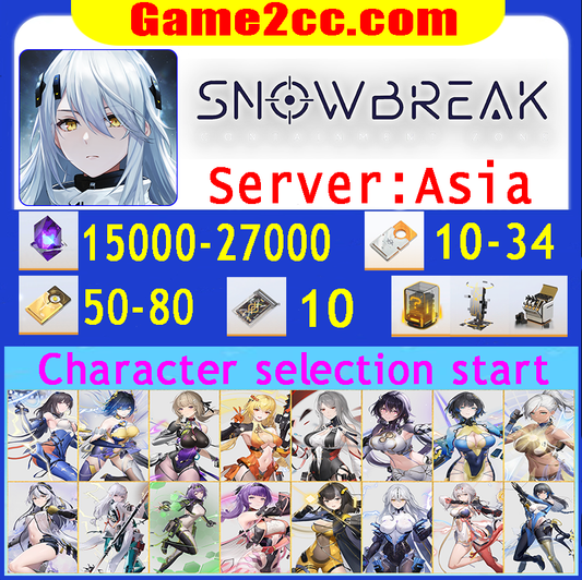 Snowbreak DigiCash 15000-27000 Starter account  Exuvia/Starshine/Riptide/Nightglow/Enigma/Infinite/Agave/Dawnwing/Ksana/Jade Arc/Turbo/The Geomancer/Enigma/The Magician/Blue Bolt
