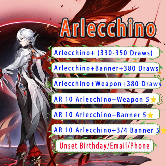 Genshin impact Arlecchino+Crimson Moon's Semblance 2X5/3X5 star Starter Account AR10 Server:ASIA