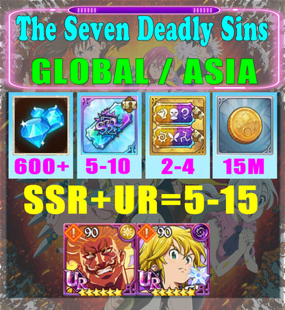 7DS Seven Deadly Sins Grand Cross Starter Account 600-1300 Diamonds ( Global/ASIA )