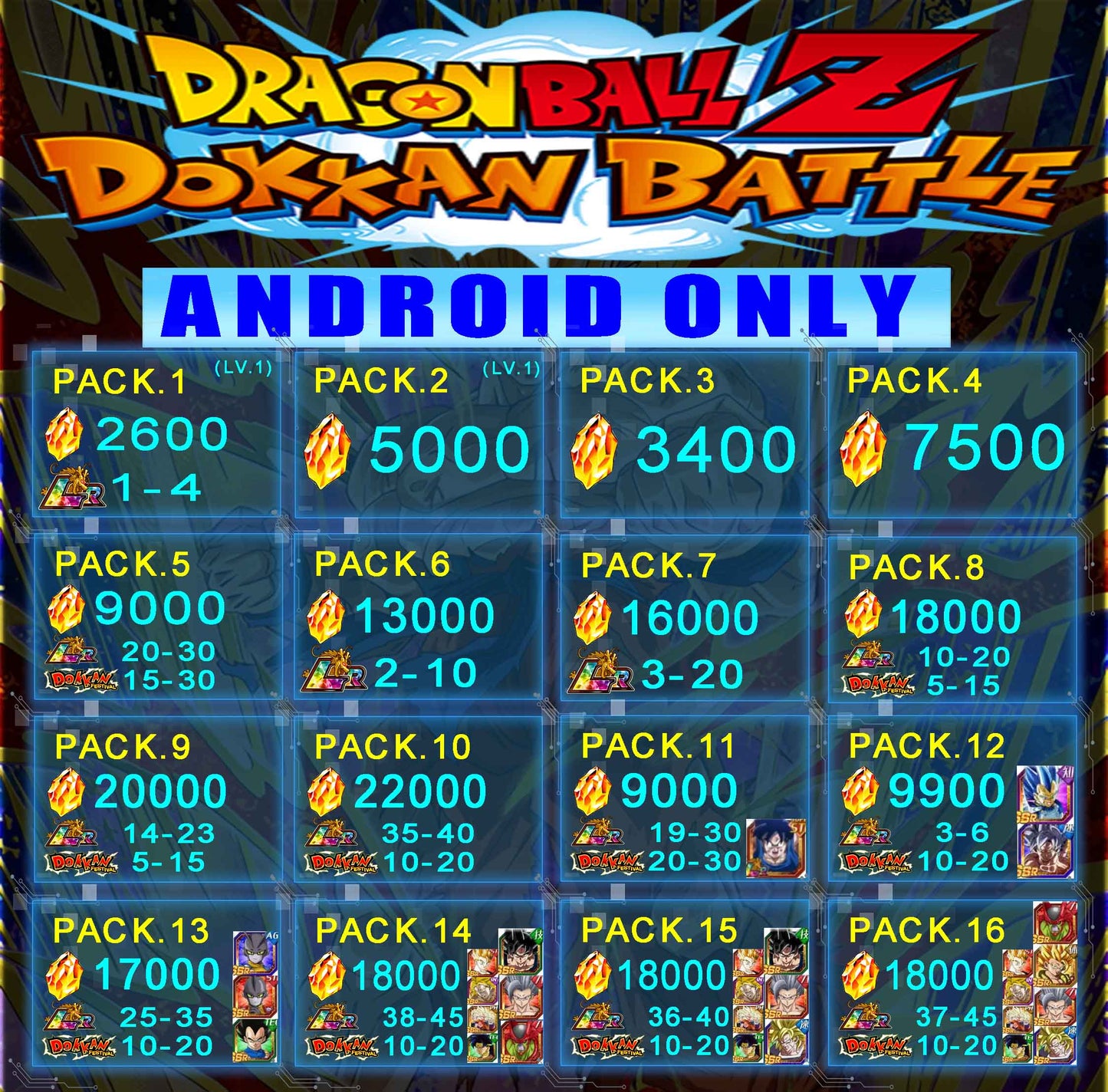 DRAGON BALL Z DOKKAN BATTLE 5000-22000 Dragon Stones LR1-40 ANDROID GLOBAL