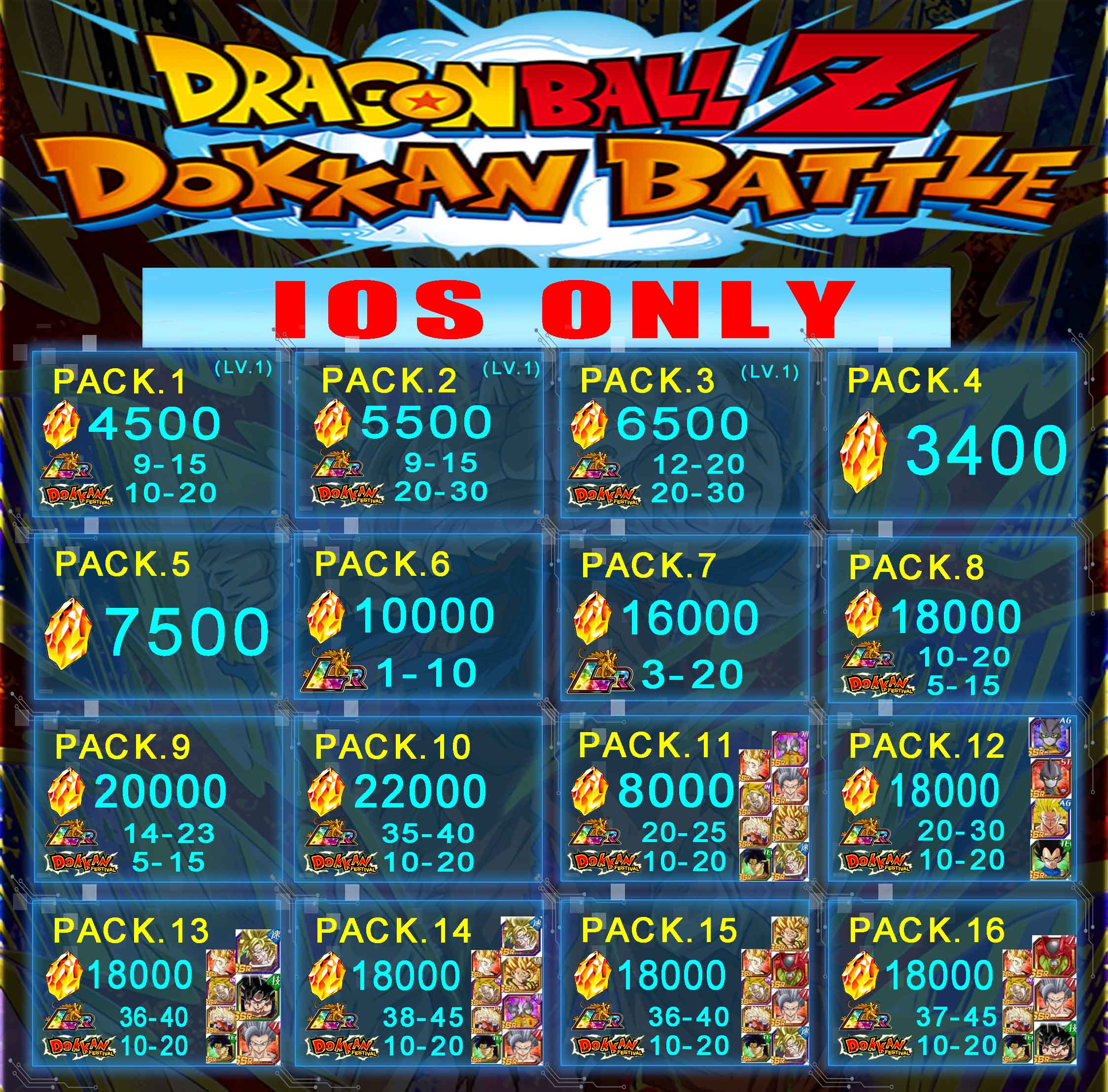 DRAGON BALL Z DOKKAN BATTLE 5000-22000 Dragon Stones LR1-40 IOS GLOBAL ...