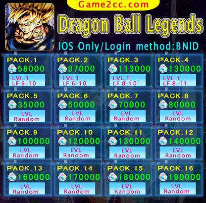 Dragon Ball Legends Resources + Characters Start Account 36000-130000 Chrono Crystal-GLOBAL-IOS