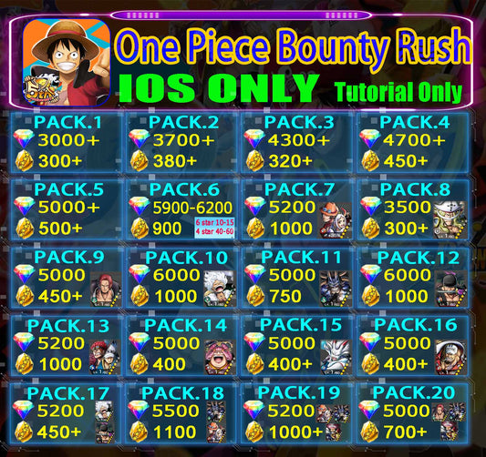 One Piece Bounty Rush Starter Account 1000-6000 Diamonds GLOBAL IOS Only