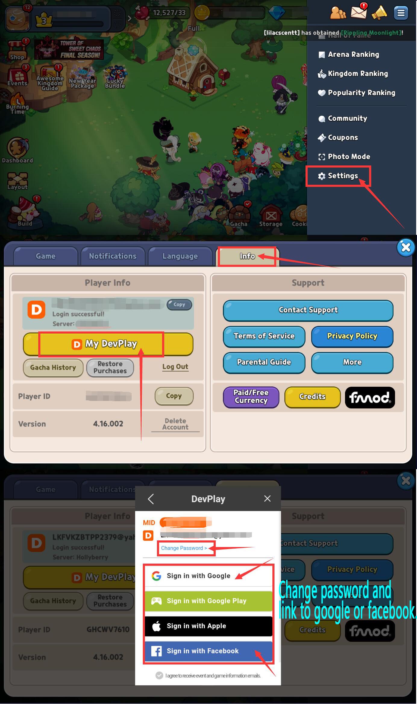 Cookie Run Kingdom Account Cookies Selective Starter -SERVER:Coco Dark/Pure vanilla/Holly berry