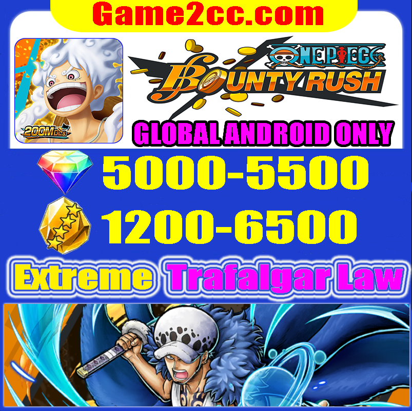 One Piece Bounty Rush Extreme Trafalgar Law+5000 Diamonds+1200-6500 Crystal Fragments GLOBAL Android Only