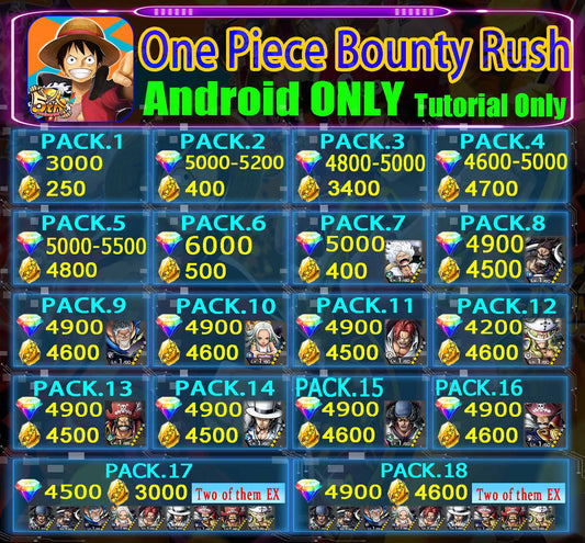 One Piece Bounty Rush 2000-5500+Diamonds GLOBAL Android Only Shanks/S-SNAKE/Roger/KAIDO/Rob Lucci/Edward Newgate/Luffy