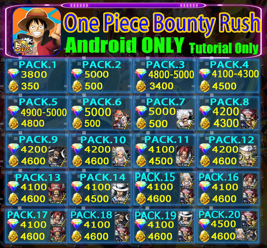 One Piece Bounty Rush 2000-5500+Diamonds GLOBAL Android Only Shanks/S-SNAKE/Roger/KAIDO/Rob Lucci/Edward Newgate/Luffy