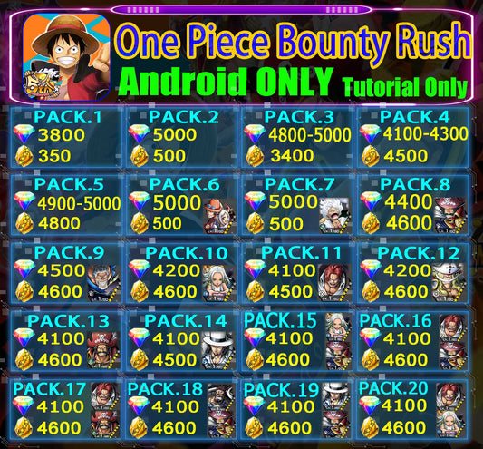 One Piece Bounty Rush 2000-5500+Diamonds GLOBAL Android Only Shanks/S-SNAKE/Roger/KAIDO/Rob Lucci/Edward Newgate/Luffy