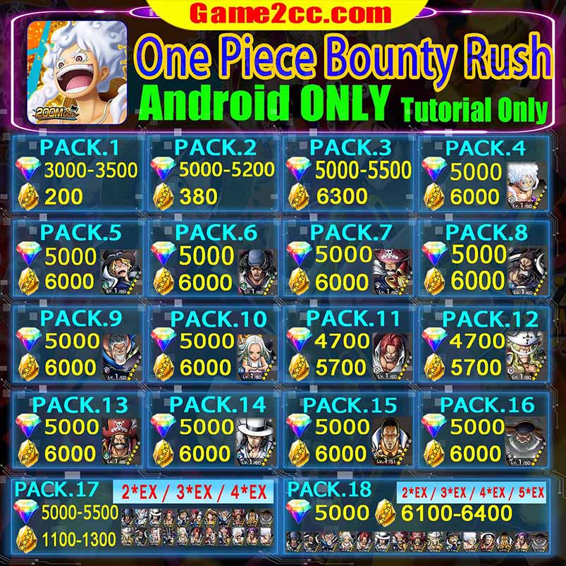 One Piece Bounty Rush 2000-5500+Diamonds GLOBAL Android Only Kizaru/Sabo/Garp/Kuzan/Shanks/S-SNAKE/Roger/KAIDO/Rob Lucci/Edward Newgate/Luffy8