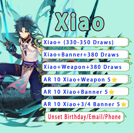 Genshin impact Xiao+Primordial Jade Winged-Spear 2X5/3X5 star Starter Account AR10 Server:ASIA