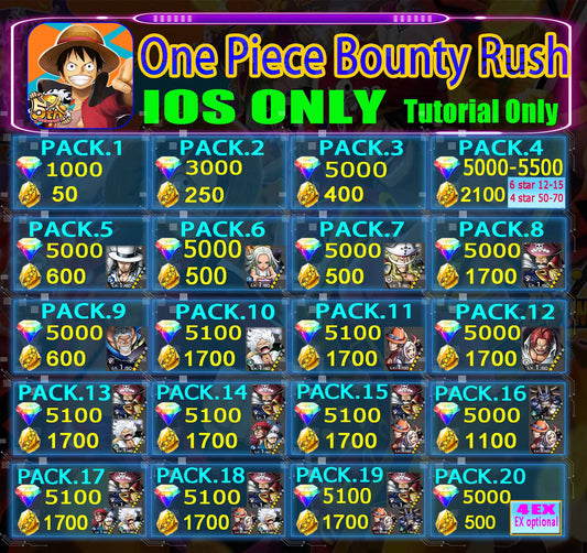 One Piece Bounty Rush Starter Account 1000-6000 Diamonds GLOBAL IOS Only