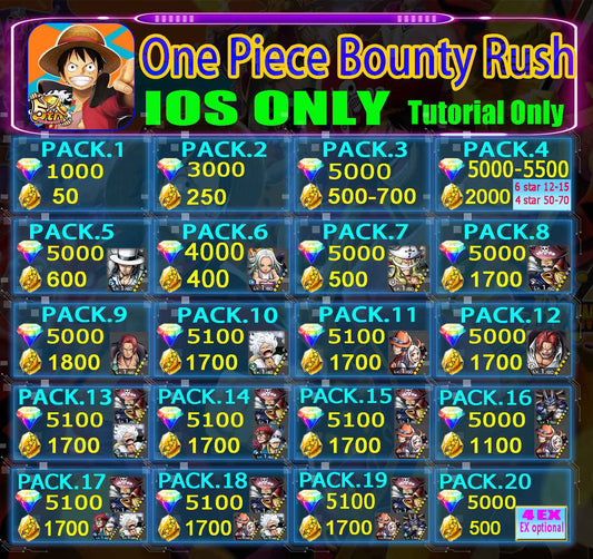 One Piece Bounty Rush Starter Account 1000-6000 Diamonds GLOBAL IOS Only