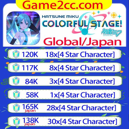 Hatsune Miku:Colorful Stage 55000-120000 Crystals Starter account Server:Global/Japan