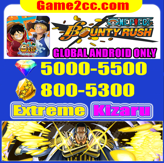 One Piece Bounty Rush Extreme Kizaru+5000 Diamonds+5300 Crystal Fragments GLOBAL Android Only